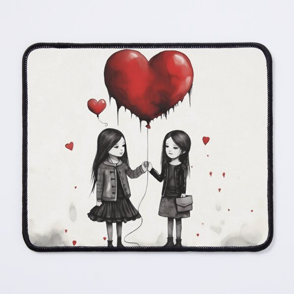 Item preview, Goth Girls in Love Holding Heart Balloon - Romantic Gothic Art designed and sold by Travelslightly.
