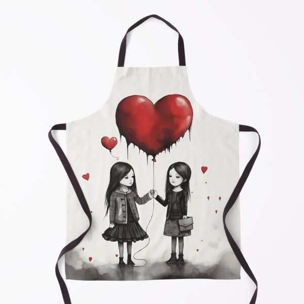 Item preview, Goth Girls in Love Holding Heart Balloon - Romantic Gothic Art designed and sold by Travelslightly.