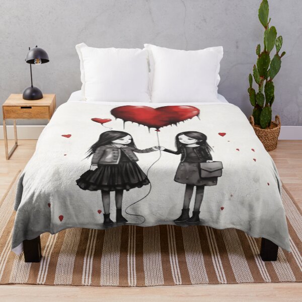 Item preview, Goth Girls in Love Holding Heart Balloon - Romantic Gothic Art designed and sold by Travelslightly.