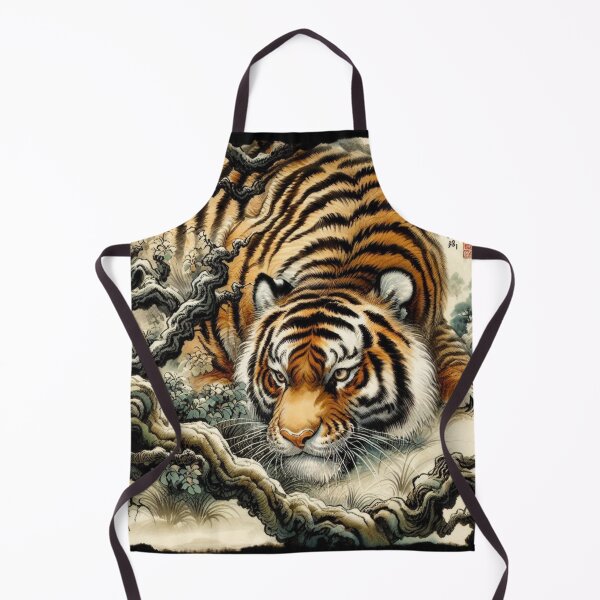 Item preview,  A majestic tiger, rendered in meticulous detail, rests amidst a lush landscape of twisting branches and delicate foliage designed and sold by Hatomomox.