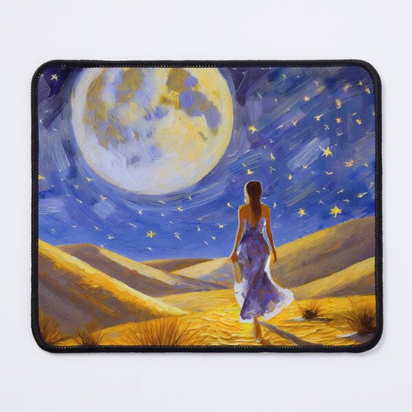 Item preview, A beauty walks in the desert at night with many stars and a big moon designed and sold by fotofeast.