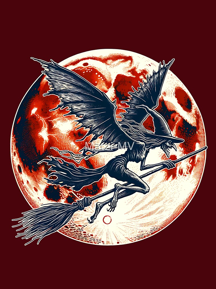 Thumbnail 7 von 7, Essential T-Shirt, Fliegende Hexe auf einem Besen mit Vollmond designt und verkauft von Matzi-MV.