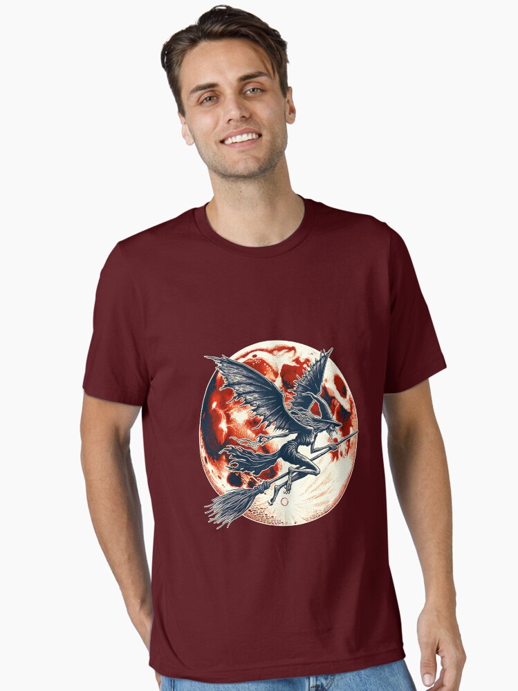 Thumbnail 1 von 7, Essential T-Shirt, Fliegende Hexe auf einem Besen mit Vollmond designt und verkauft von Matzi-MV.
