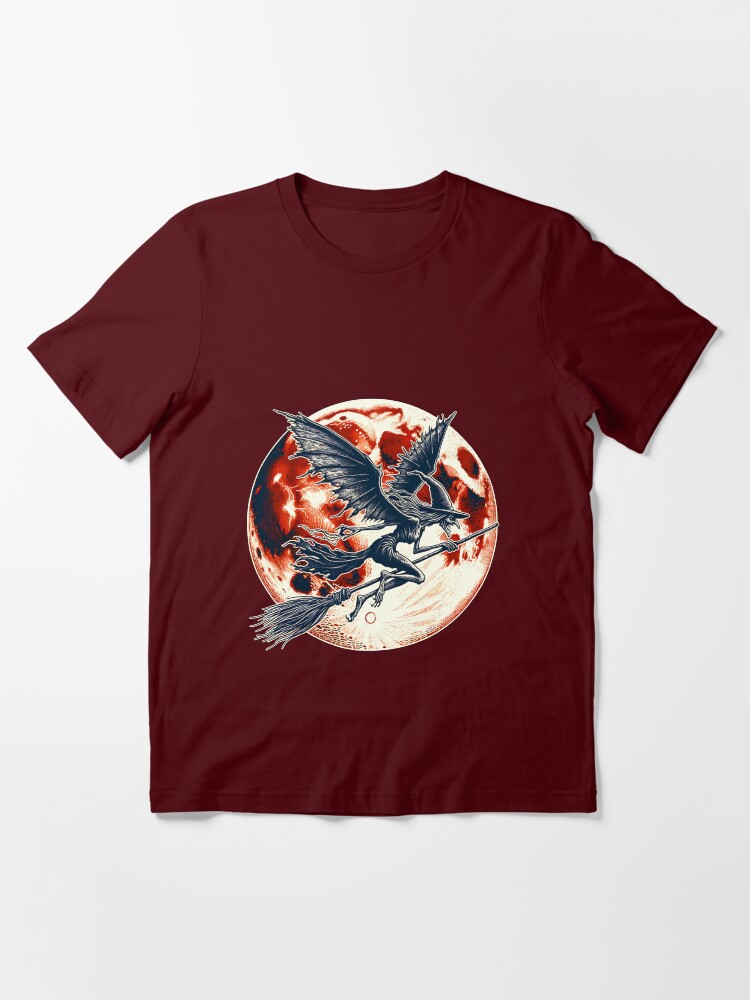 Thumbnail 3 von 7, Essential T-Shirt, Fliegende Hexe auf einem Besen mit Vollmond designt und verkauft von Matzi-MV.