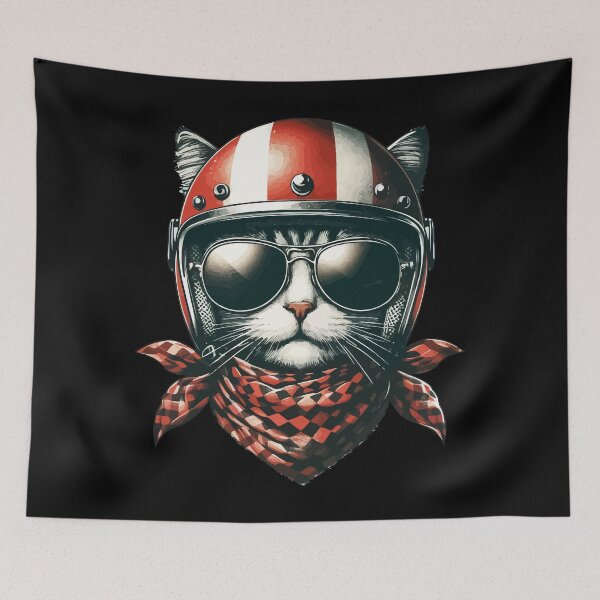 Item preview, Funny Biker Cat In Cool Helmet Retro designed and sold by TomFrontierArt.