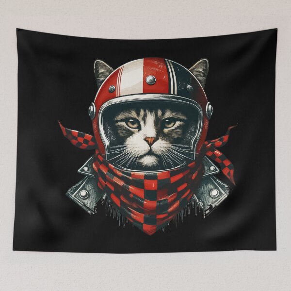 Item preview, Biker Cat In Cool Helmet Retro designed and sold by TomFrontierArt.
