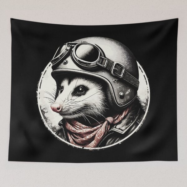 Item preview, Biker Opossum In Cool Helmet Retro designed and sold by TomFrontierArt.