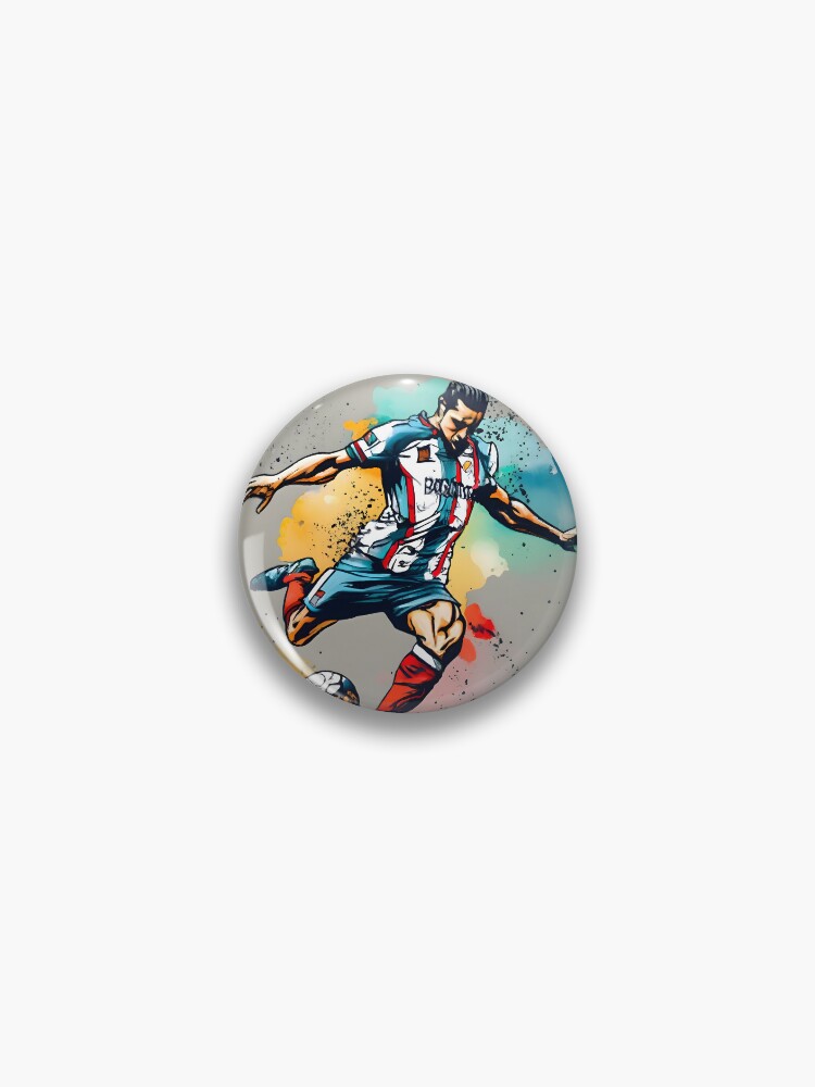 Thumbnail 1 of 3, Pin, Soccer Player Kicking The Ball designed and sold by Patricks-Art.