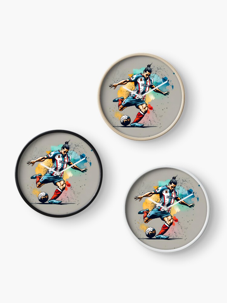 Thumbnail 3 of 4, Clock, Soccer Player Kicking The Ball designed and sold by Patricks-Art.