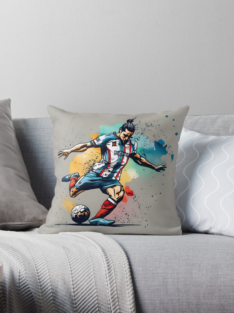 Thumbnail 1 of 4, Pillow, Soccer Player Kicking The Ball designed and sold by Patricks-Art.