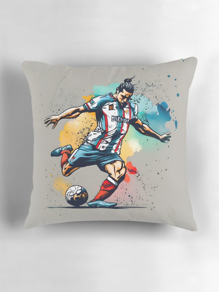 Thumbnail 3 of 4, Pillow, Soccer Player Kicking The Ball designed and sold by Patricks-Art.