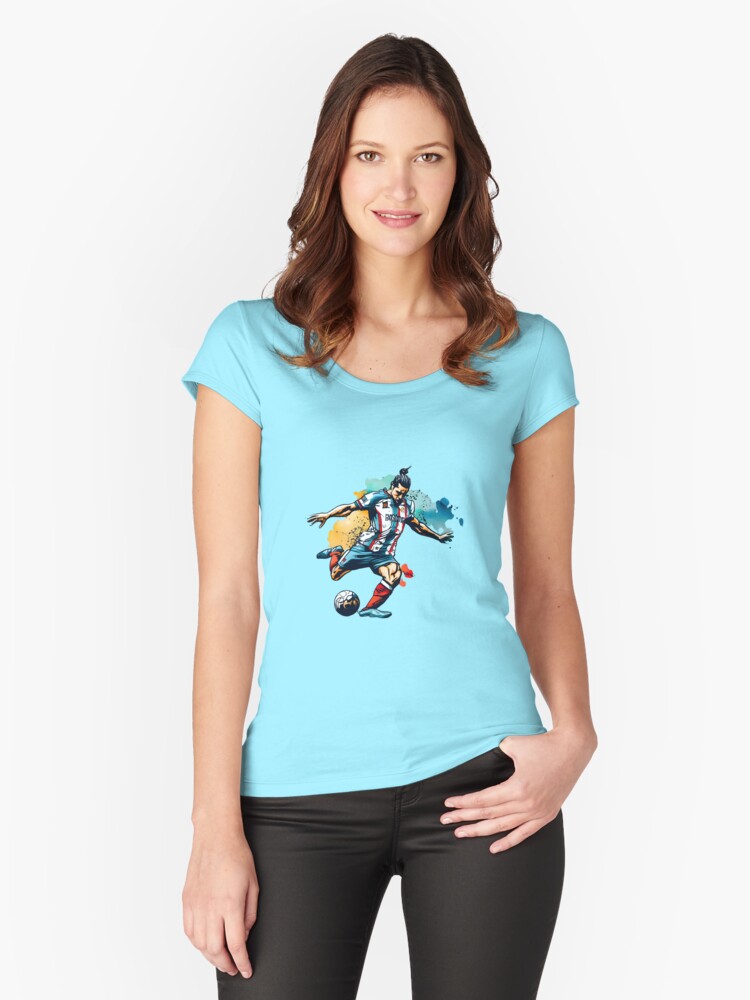 Thumbnail 1 of 3, Fitted Scoop T-Shirt, Soccer Player Kicking The Ball designed and sold by Patricks-Art.