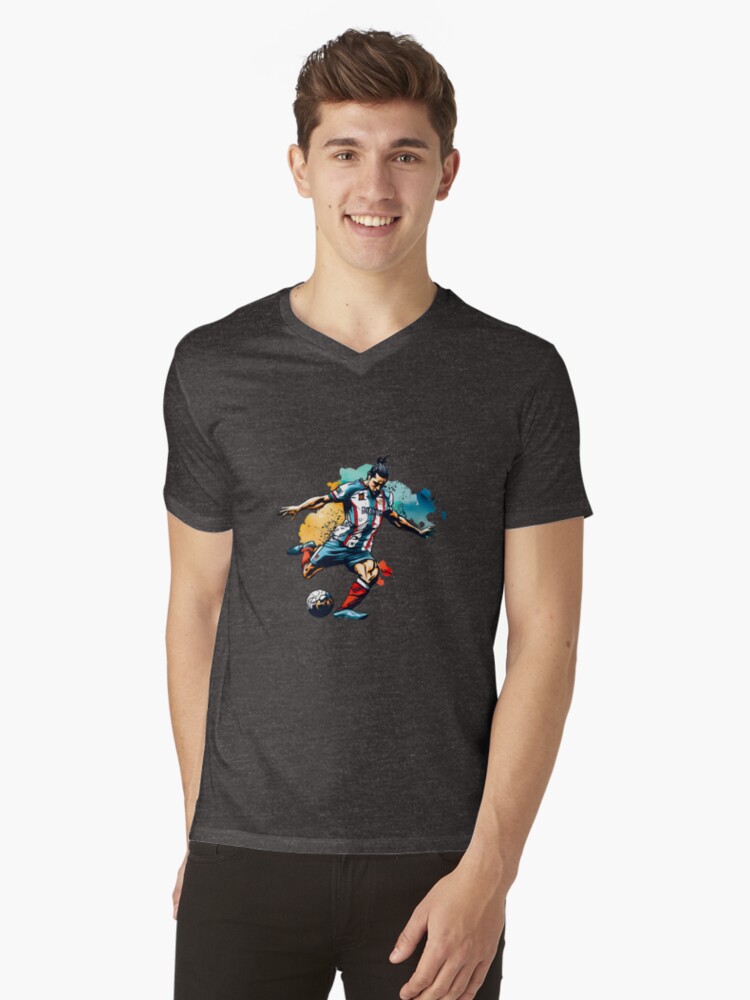 Thumbnail 1 of 3, V-Neck T-Shirt, Soccer Player Kicking The Ball designed and sold by Patricks-Art.