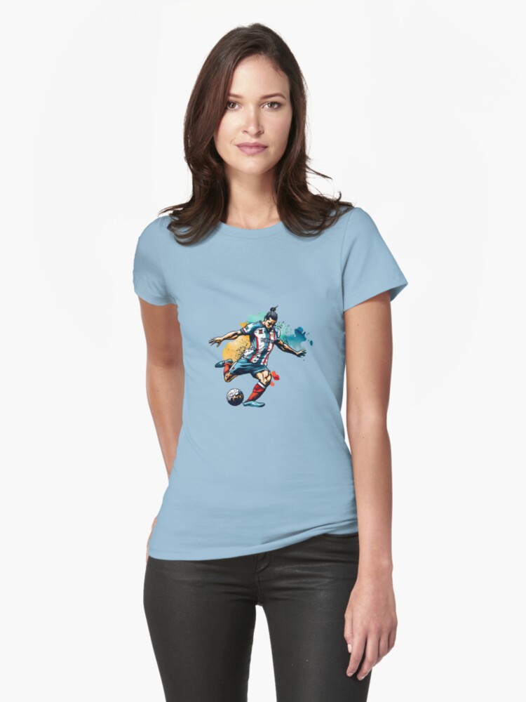 Thumbnail 1 of 3, Fitted T-Shirt, Soccer Player Kicking The Ball designed and sold by Patricks-Art.
