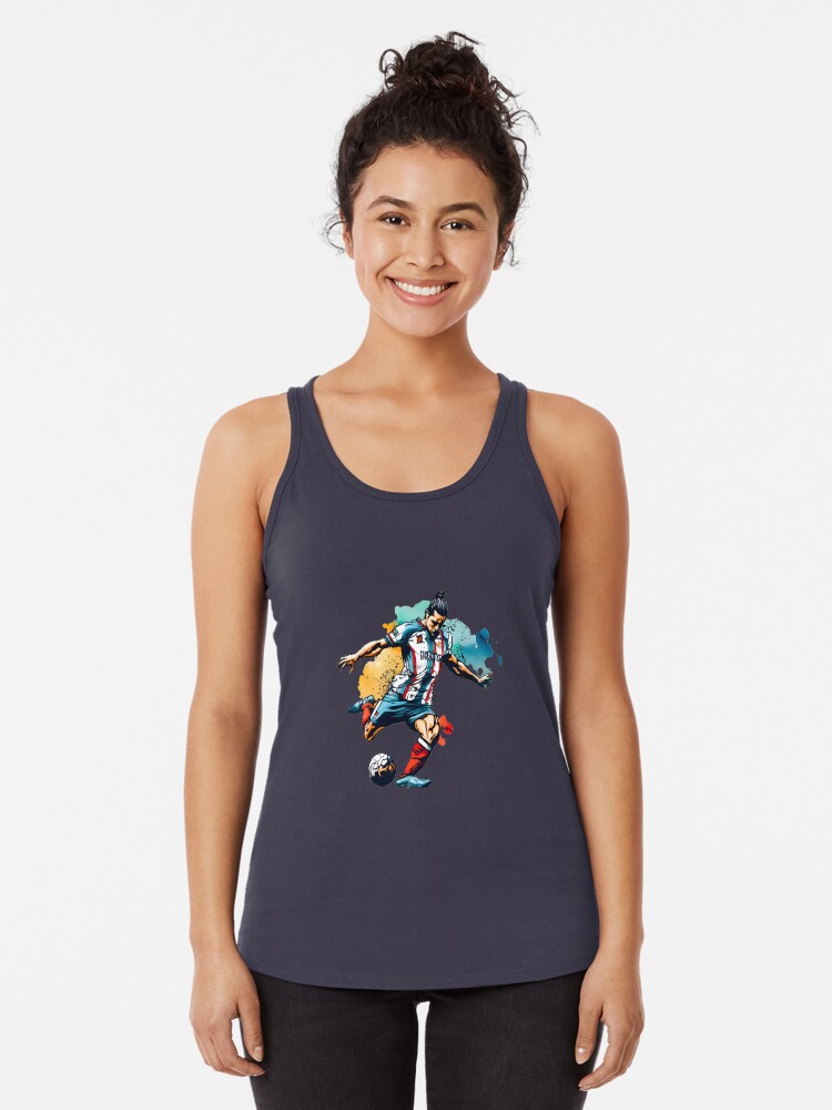Thumbnail 1 of 3, Racerback Tank Top, Soccer Player Kicking The Ball designed and sold by Patricks-Art.