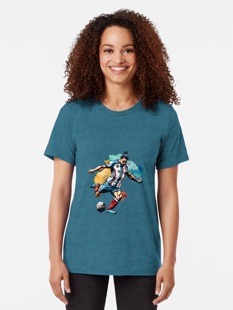 Thumbnail 2 of 7, Tri-blend T-Shirt, Soccer Player Kicking The Ball designed and sold by Patricks-Art.