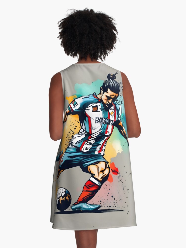Thumbnail 3 of 4, A-Line Dress, Soccer Player Kicking The Ball designed and sold by Patricks-Art.