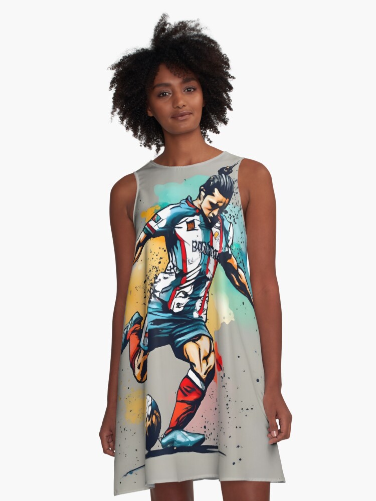 Thumbnail 1 of 4, A-Line Dress, Soccer Player Kicking The Ball designed and sold by Patricks-Art.