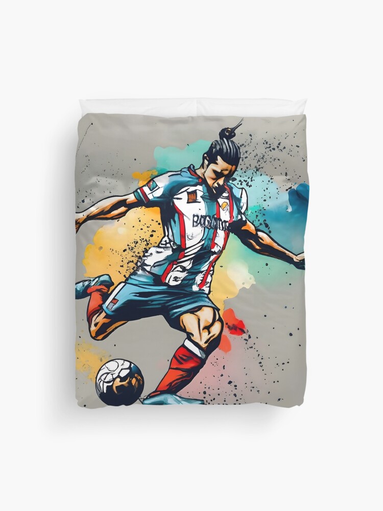 Thumbnail 1 of 2, Duvet Cover, Soccer Player Kicking The Ball designed and sold by Patricks-Art.