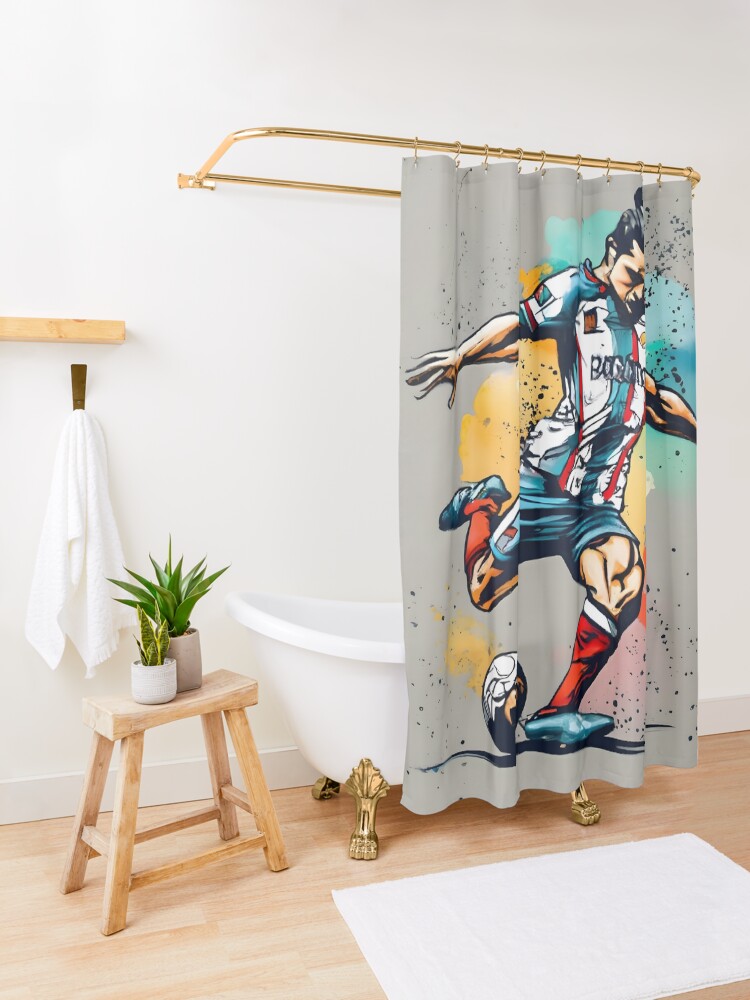 Thumbnail 3 of 5, Shower Curtain, Soccer Player Kicking The Ball designed and sold by Patricks-Art.
