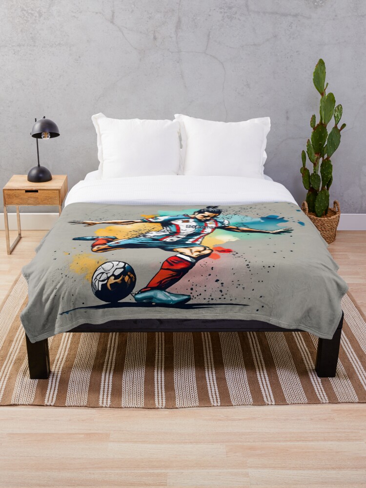 Thumbnail 1 of 6, Throw Blanket, Soccer Player Kicking The Ball designed and sold by Patricks-Art.