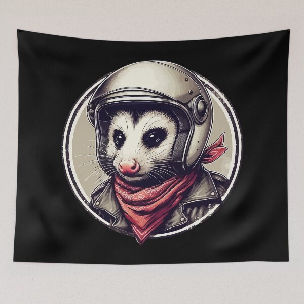 Item preview, Funny Biker Opossum In Cool Helmet Retro designed and sold by TomFrontierArt.
