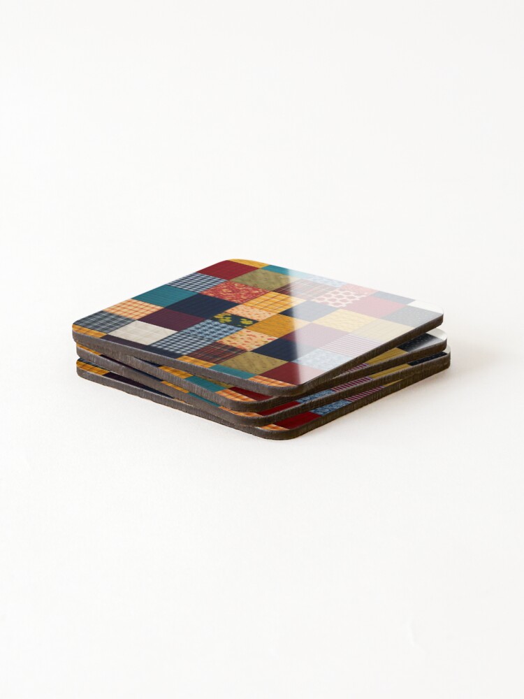 Thumbnail 4 of 5, Coasters (Set of 4), Patchwork Quilt Grid Pattern designed and sold by LMStudioDesigns.