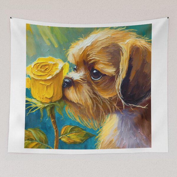 Item preview, Puppy Sniffing Yellow Rose designed and sold by fotofeast.
