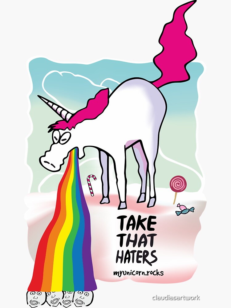 "Unicorn throwing up rainbow" Sticker by claudiasartwork Redbubble
