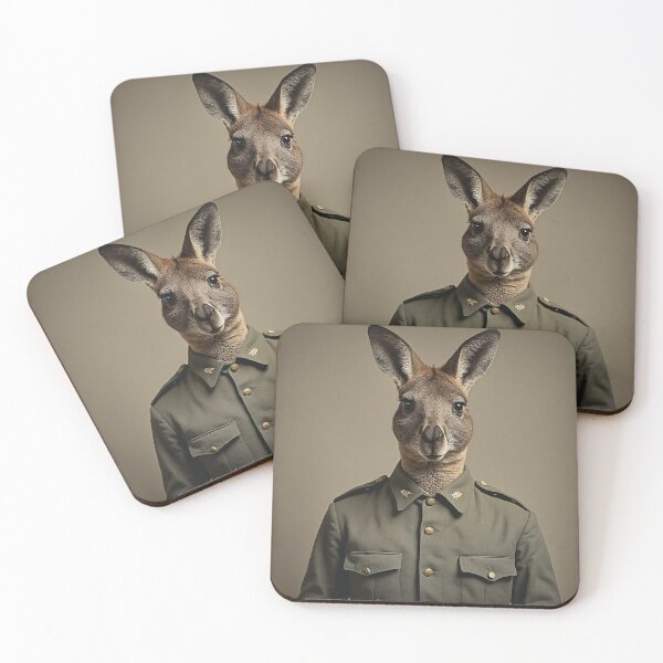 Item preview, kangaroo stands proudly in a traditional uniform designed and sold by ModernTwisted.