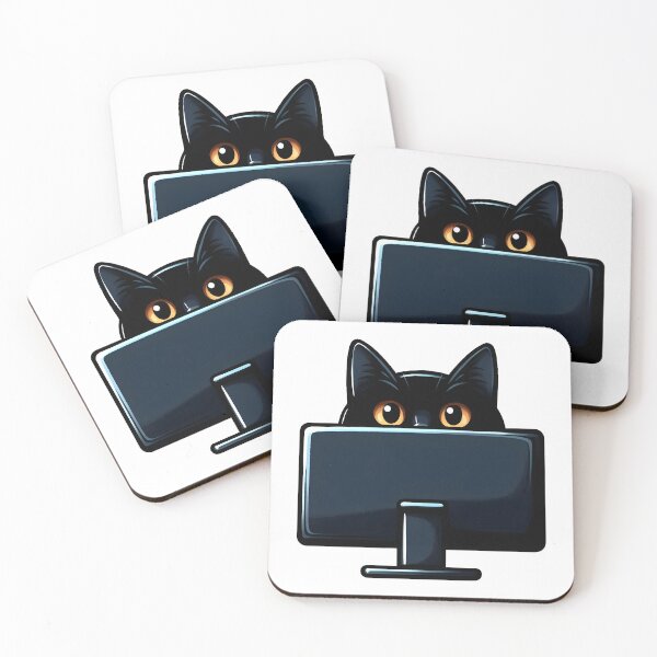 Item preview, "A black cat peeking from behind a computer monitor, its eyes focused on the screen designed and sold by BlackCatspet1.