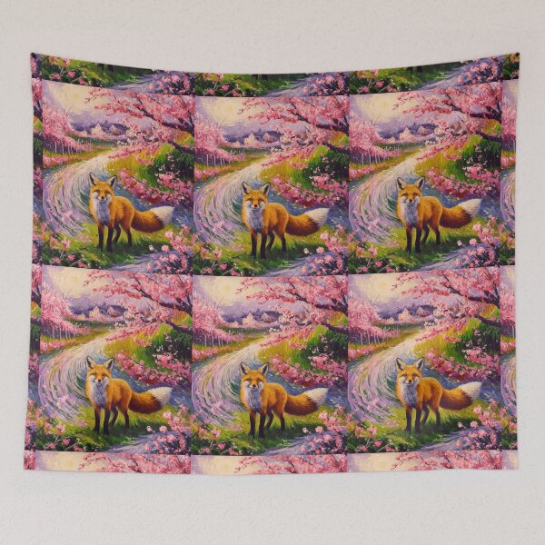 Artikelvorschau, Fuchs-Portrait. Kirschblüte, Blumenfuchs, Vintage-Fuchs, Fuchs-Malerei, Vincent van Gogh-Stil entworfen und verkauft von FoxVibes.