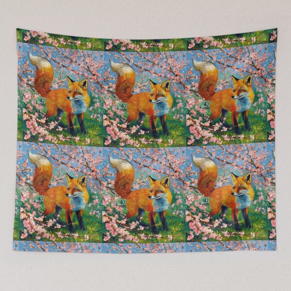 Artikelvorschau, Fuchs-Portrait. Kirschblüte, Blumenfuchs, Vintage-Fuchs, Fuchs-Malerei, Vincent van Gogh-Stil entworfen und verkauft von FoxVibes.
