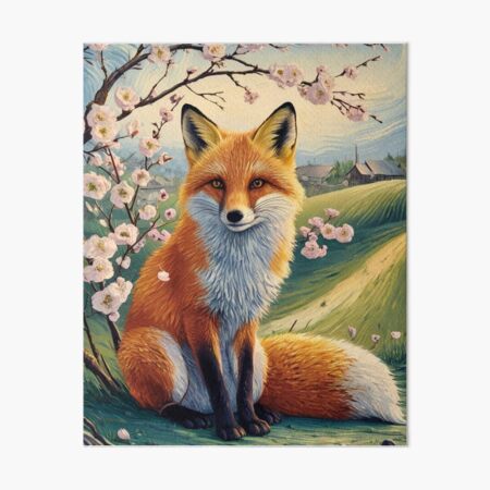 Item preview, Fox Portrait. Cherry blossom, floral fox, vintage fox, fox painting, Vincent van Gogh style designed and sold by FoxVibes.