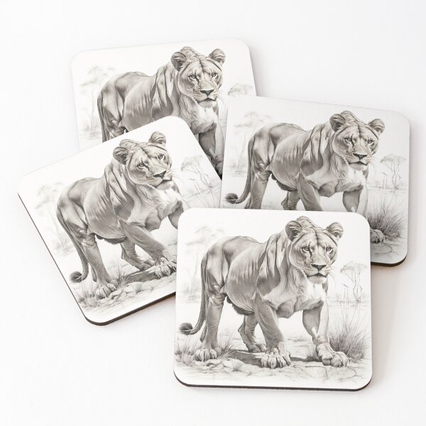 Item preview, Black and white lioness pencil drawing designed and sold by Pencil-Art.