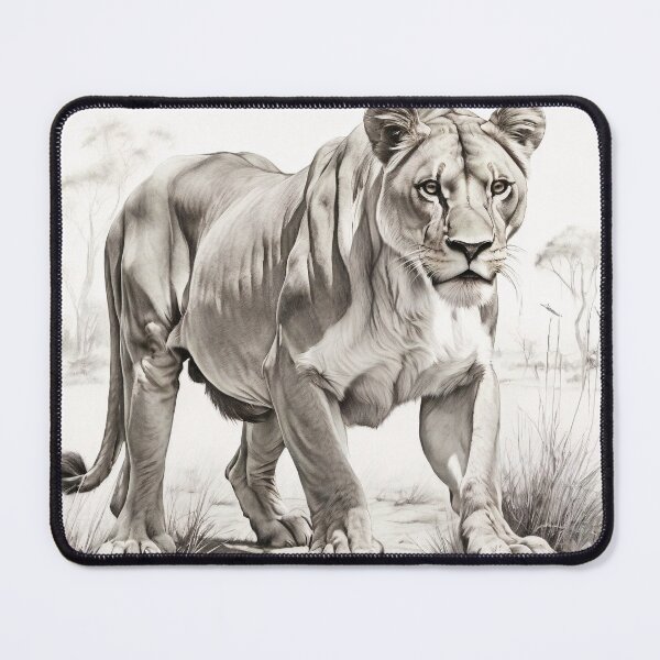 Item preview, Black and white lioness pencil drawing designed and sold by Pencil-Art.