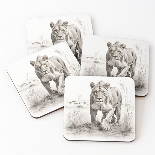 Item preview, Black and white lioness pencil drawing designed and sold by Pencil-Art.