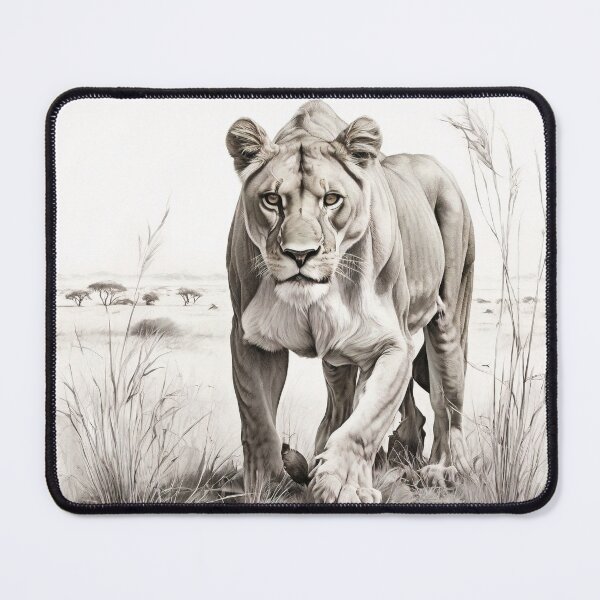 Item preview, Black and white lioness pencil drawing designed and sold by Pencil-Art.