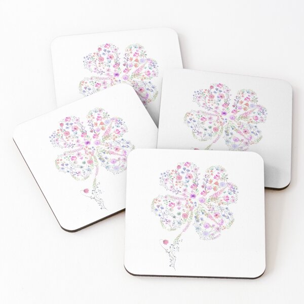 Item preview, Watercolor four-leaf clover made of colorful flowers designed and sold by Marina Braga  Artista en acuarela y diseñadora gráfica.
