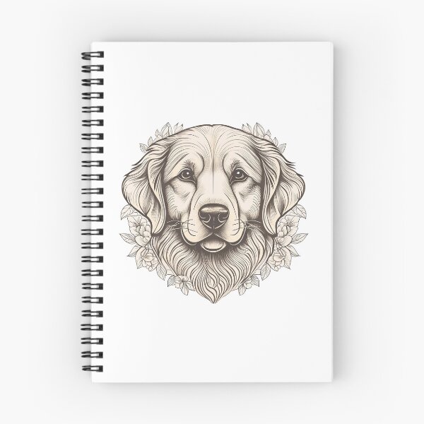 Item preview, tattoo look golden retriever pencil or ink drawing head shot with flowers designed and sold by planetgolden.