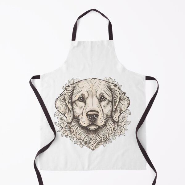 Item preview, tattoo look golden retriever pencil or ink drawing head shot with flowers designed and sold by planetgolden.