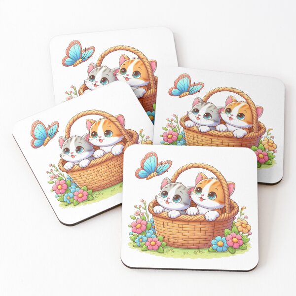 Item preview, Two little cats in a wooden basket designed and sold by kankan22.