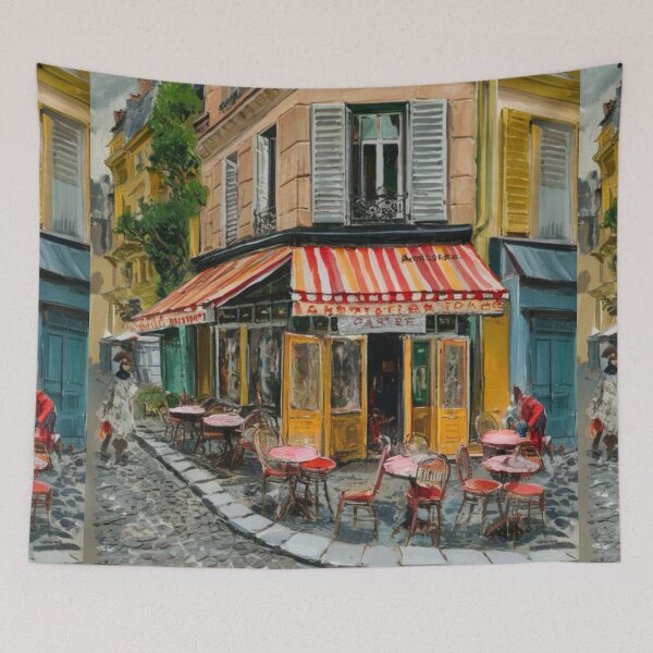 Item preview, Classic Parisian Café with Striped Awning……Art By Carraann designed and sold by CARRAANN.