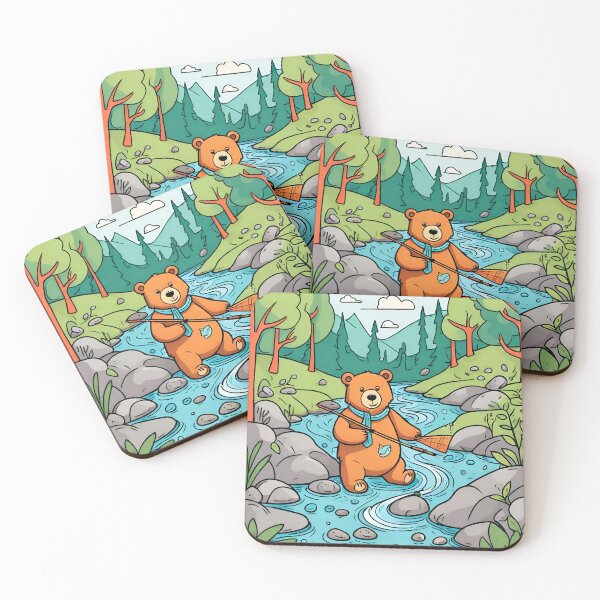 Item preview, Doodle-Style Bear Fishing in a Stream designed and sold by TrendyGalaxy.