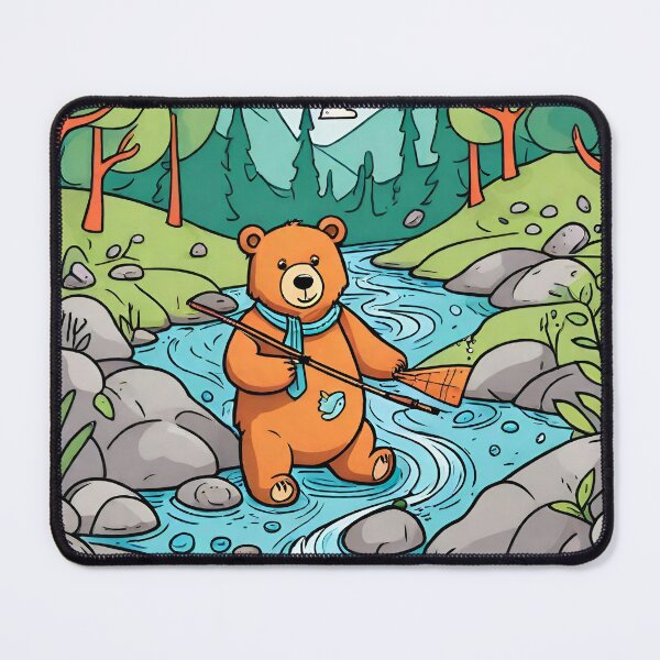 Item preview, Doodle-Style Bear Fishing in a Stream designed and sold by TrendyGalaxy.