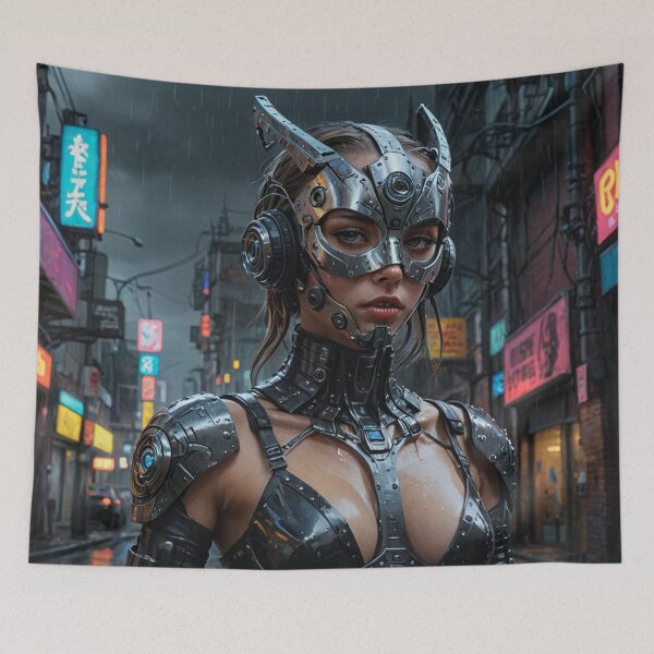 Item preview, Horned Mask, Cyber Girl, Cyberpunk, Dystopian designed and sold by Burn-Ego.