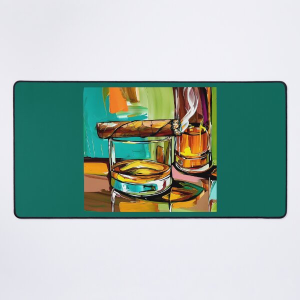 Item preview, Whisky Glass with Smoldering Cigar on Reflective Surface - Abstract Generative AI designed and sold by OlfactoART Studio.