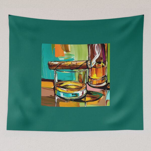 Item preview, Whisky Glass with Smoldering Cigar on Reflective Surface - Abstract Generative AI designed and sold by OlfactoART Studio.