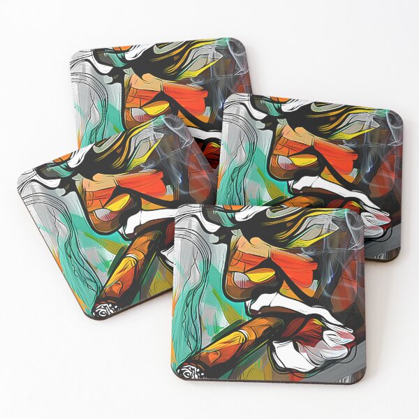 Item preview, Colorful Abstract Portrait of a Person Enjoying a Cigar with Bold Lines and Vivid Hues designed and sold by OlfactoART Studio.