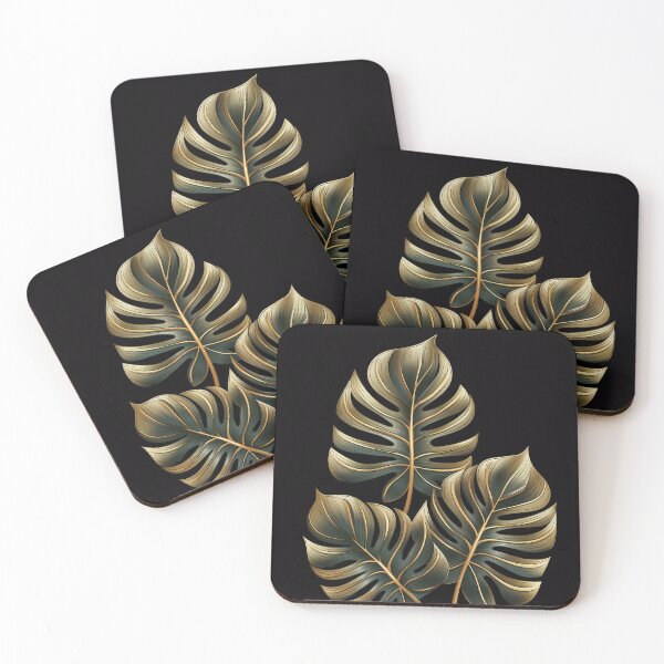 Item preview, Gold & Green Teal Aesthetic Monstera Leaf designed and sold by BlessLifePrints.